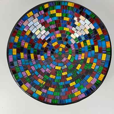 #ad Multicolor Large Black Finish Wooden Mosaic Art Serving Bowl Decorative Accent $48.00