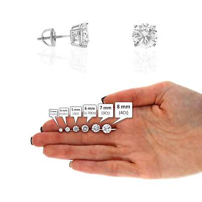 #ad 925 Sterling Silver Round Simulated Diamond Solitaire Screw Back Stud Earrings $22.80