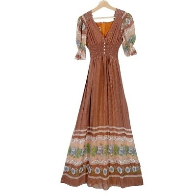 #ad Vintage Simon Ellis Womens Maxi Dress Size XS Small 1970s Floral $250.00