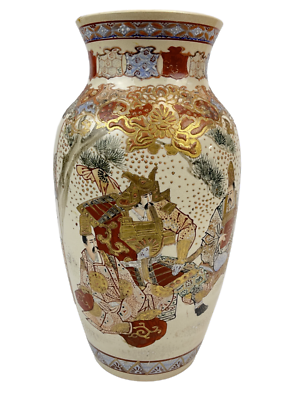 #ad Antique Japanese Meiji Satsuma earthenware vase 14 inches tall $249.99