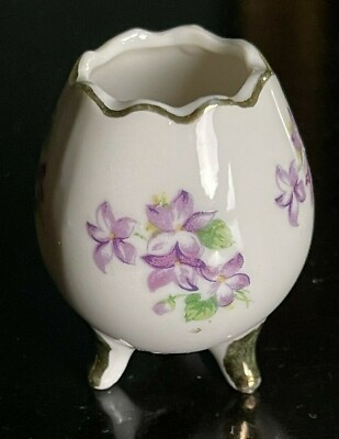 #ad #ad Allied Miniature Vintage Egg Porcelain Cracked Egg 3 Footed Vase Violets Japan $13.00