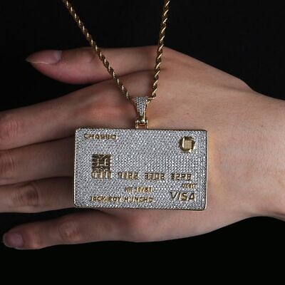 Moissanite Iced Out Credit Card Pendant Necklace Mens Gold Silver Colour Hip Hop $344.99