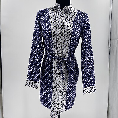 #ad Tommy Hilfiger Blue White Button Up Shirt Dress Long Sleeve Tie Waist $28.00