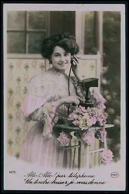 #ad ah09 Telephone phone fantasy Edwardian lady original old 1910s photo postcard $5.00