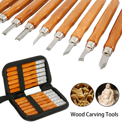 #ad 12PCS Wood Carving Hand Chisel carver woodworking Tool SetKit CV $21.69