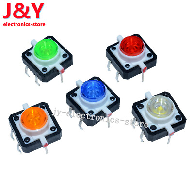 #ad 5PCS 12X12X7.3 Tactile Push Button Switch Momentary Tact LED 5 Color $2.95