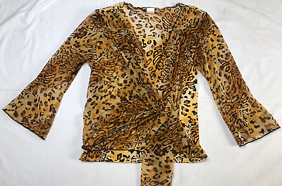 Nicola Women#x27;s Shirt Blouse Size Small Cheetah Leopard Stretch Tie Layer $11.99