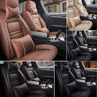 #ad Full Set 5 Seats Car Seat Covers Luxury Universal PU Leather Front Rear Cushion $59.99