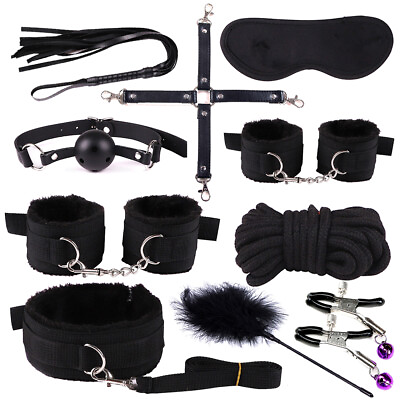 #ad Cozy Restraint Spanking Whip Handcuffs Ankle Eye Mask Rope Binding 10 Pieces set C $37.90