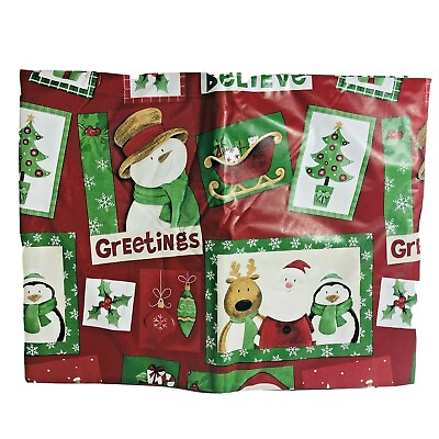 #ad Christmas Vinyl Tablecloth Santa Snowmen Patchwork Winter Holiday Party 52x90 $12.95