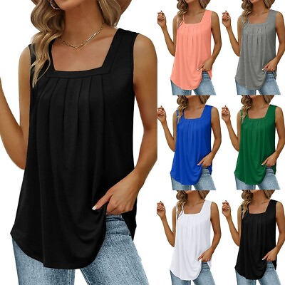 #ad Womens Loose T Shirt Ladies Blouse Summer Casual Sleeveless Basic Vest Tank Tops $8.69