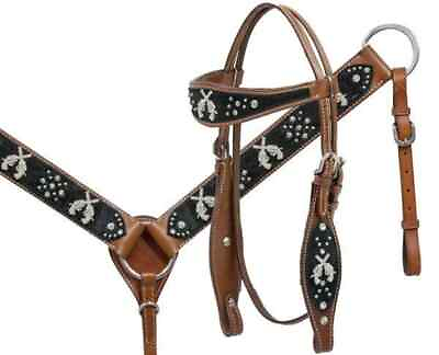 #ad Showman Western Tack Set Headstall Reins and Breast Collar Genuine Leather $156.75