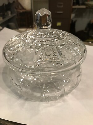 #ad Antique Vintage Floral Wheel Cut Crystal Glass Covered Candy Dish Centerpiece $29.00