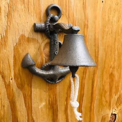 #ad Nautical Ship Cast Iron Anchor Ringing Bell Wall or Post Mounted Seaman Dinner $24.99