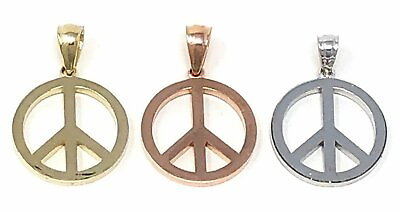 #ad 14k Yellow White or Rose Gold Peace Sign Pendant 22mm x 15.2mm $152.49
