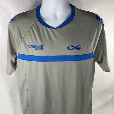 #ad CAPELLI SPORT SOCCER JERSEY MENS LARGE GRAY BLUE SHORT SLEEVE #4 DOUBLE SIDED $13.00