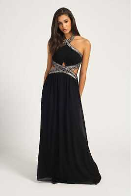 #ad Little Mistress Black Embellished Halterneck Maxi Dress Size 10 uk CR191 GG 14 GBP 41.99