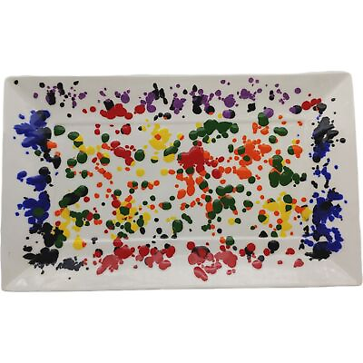 #ad Handmade Abstract Art Serving Platter Tray 13quot; Colorful Rainbow Splatter Signed $23.69