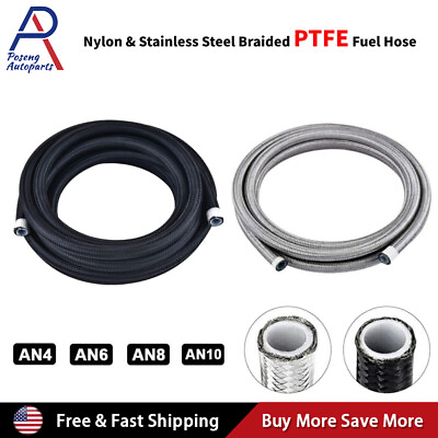 #ad 4AN 6AN 8AN 10AN Nylon amp; Stainless Steel PTFE Braided Fuel Hose Oil Gas Air Line $50.79