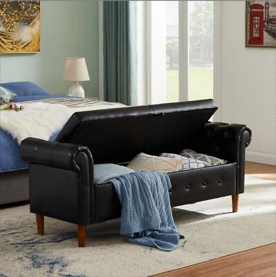 #ad Leather PU Multifunctional Flip Top Storage Bench Rectangular Sofa Stool $277.33