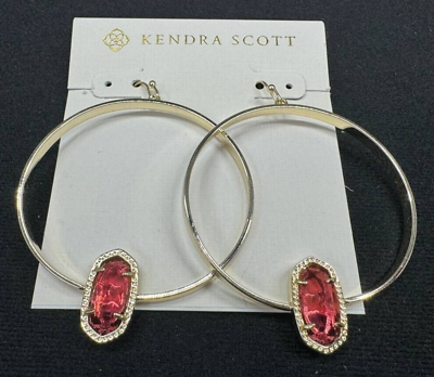 #ad Kendra Scott Elora Dangle Hoop Earrings Rose Gold Vine Red Stone $46.22