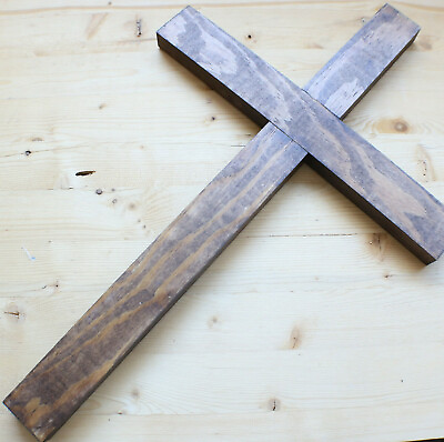 Large Wall Cross Wood Brown 17quot; Handmade USA Decor Christ Cruz Catholic Plain $54.95
