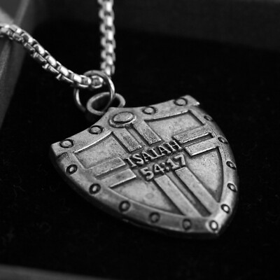 Men Bible Verse Isaiah Cross Shield Pendant Necklace Christian Jewelry Chain 24quot; $11.99