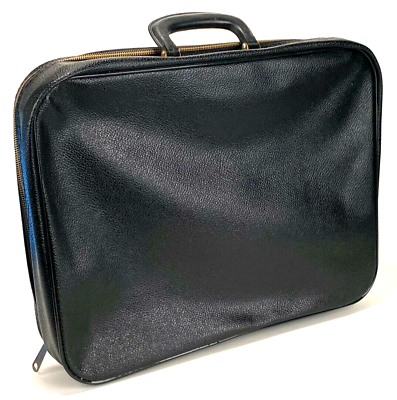 #ad Vtg Soft Faux Leather Briefcase Black Zipper Handle $25.00