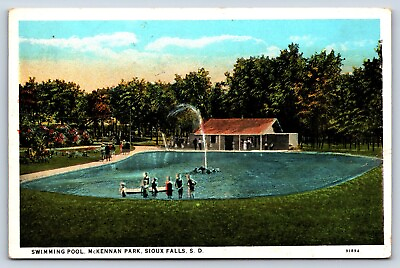 #ad Postcard SD Sioux Falls View Swimming Pool McKennan Park Children Water Slide G4 $12.97