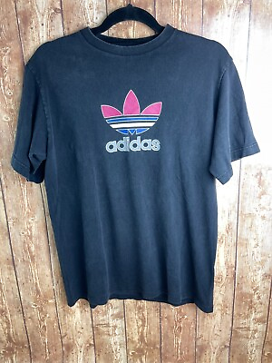 Adidas men#x27;s t shirt size XL trefoil black cotton short sleeve $21.30