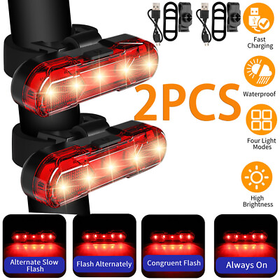 #ad 2x USB Rechargeable LED Bike Tail Light Bicycle Safety Cycling Warning Rear Lamp $8.95