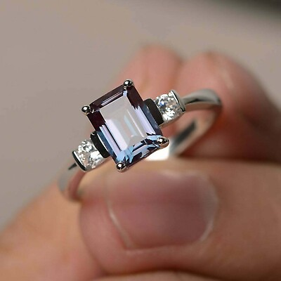 #ad 2Ct Emerald Cut Lab Created Alexandrite Engagement Ring In 14K White Gold Plated $169.99