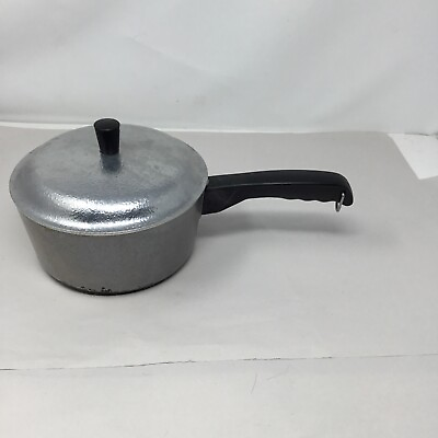 #ad Vintage Club 2 Quart Cooking Pot Saucepan w Lid Hammered Aluminum $17.99