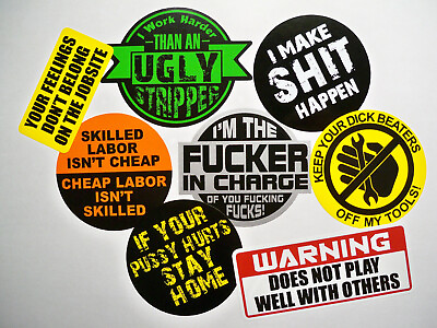 #ad 8 Funny Hard Hat Stickers Ugly Stripper Foreman In Charge Skilled Labor Decals $7.79