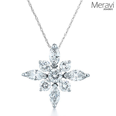 #ad 🔥Solid 925 Sterling Silver Star Necklace White Snowflake Marquise CZ Rope Chain $24.90