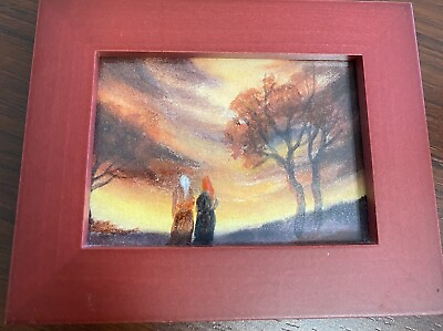 #ad BY ARTIST LALA ORIGINAL HAND PAINTED ACEO AUTUMN LANDSCAPE WITH WOMEN FRAMED $35.00