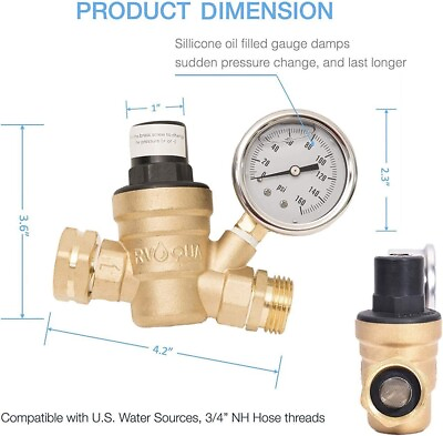 #ad Water Pressure Regulator For RV Lead free Brass Adjustable Reducer Gauge 3 4quot; $23.99
