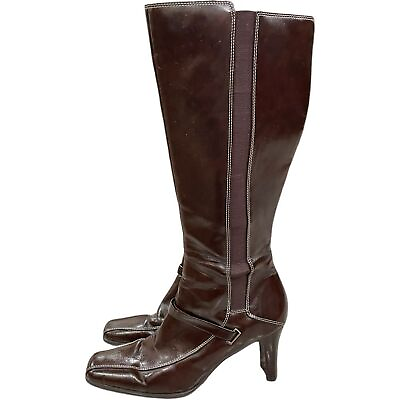 #ad Vtg Etienne Aigner Womens 8 Holstein Tall Boots Brown Leather Contrast Stitching $48.99