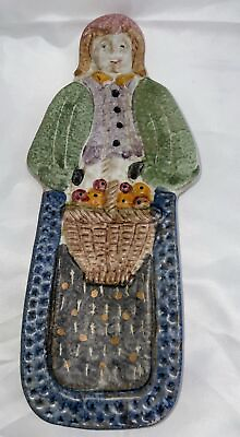 #ad Vintage Italica ARS Hand Painted Wall Hanging Art Spoon Rest Italy Woman Basket $15.99