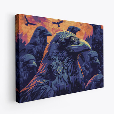 #ad Crows Bird Minimalist Abstract Animal Art 2 Horizontal Canvas Wall Art Print $149.99