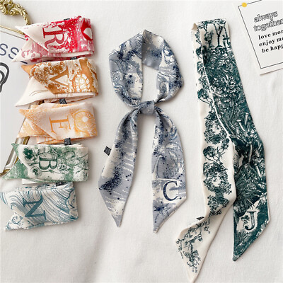 #ad Long Silk Scarf Narrow Neckerchief Scarves Bag Handle DIY Hair Ties Band Letter C $1.61