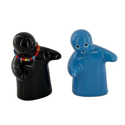 Black Blue Hugging Ghost Shakers Salt And Pepper Ceramic Ghouls Love Couple Set $29.95