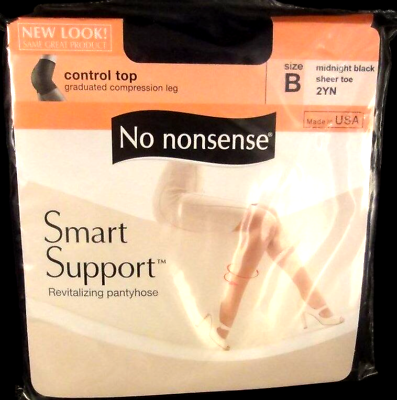 #ad #ad No Nonsense Smart Support Control Top Sheer Toe 2YN Stockings Sz B Black $7.19