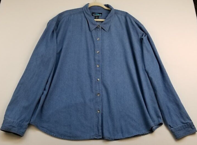 #ad Tri Mountain Button Up Shirt Women’s 4XL Blue Long Sleeves Chambray Cotton Top $14.44