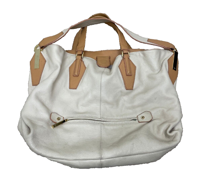 #ad HALSTON HERITAGE Cream Tan Pebbled Leather Large Hobo Handbag Purse $595 $49.99