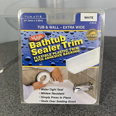 #ad Magic Bathroom Sealer Trim White for Bathtub amp; Wall EXTRA WIDE Sealed NIB $8.25
