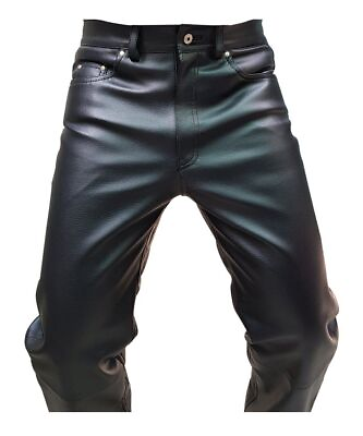 #ad Mens Biker Jeans Real Black Or Cow Leather Sleek And Sexy 501 Style Pants New $65.59