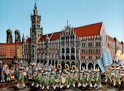 #ad Munich Marienplatz with Town Hall and Frauenkirche German Painting Postcard $2.75