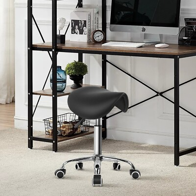 #ad Rolling Saddle Stool PU Leather Swivel Adjustable Rolling Stool with Wheels $48.99