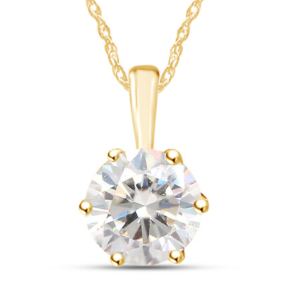 #ad 1.50ct Solitaire Pendant 18quot; Necklace Round Cut Moissanite in 10K Yellow Gold $146.55
